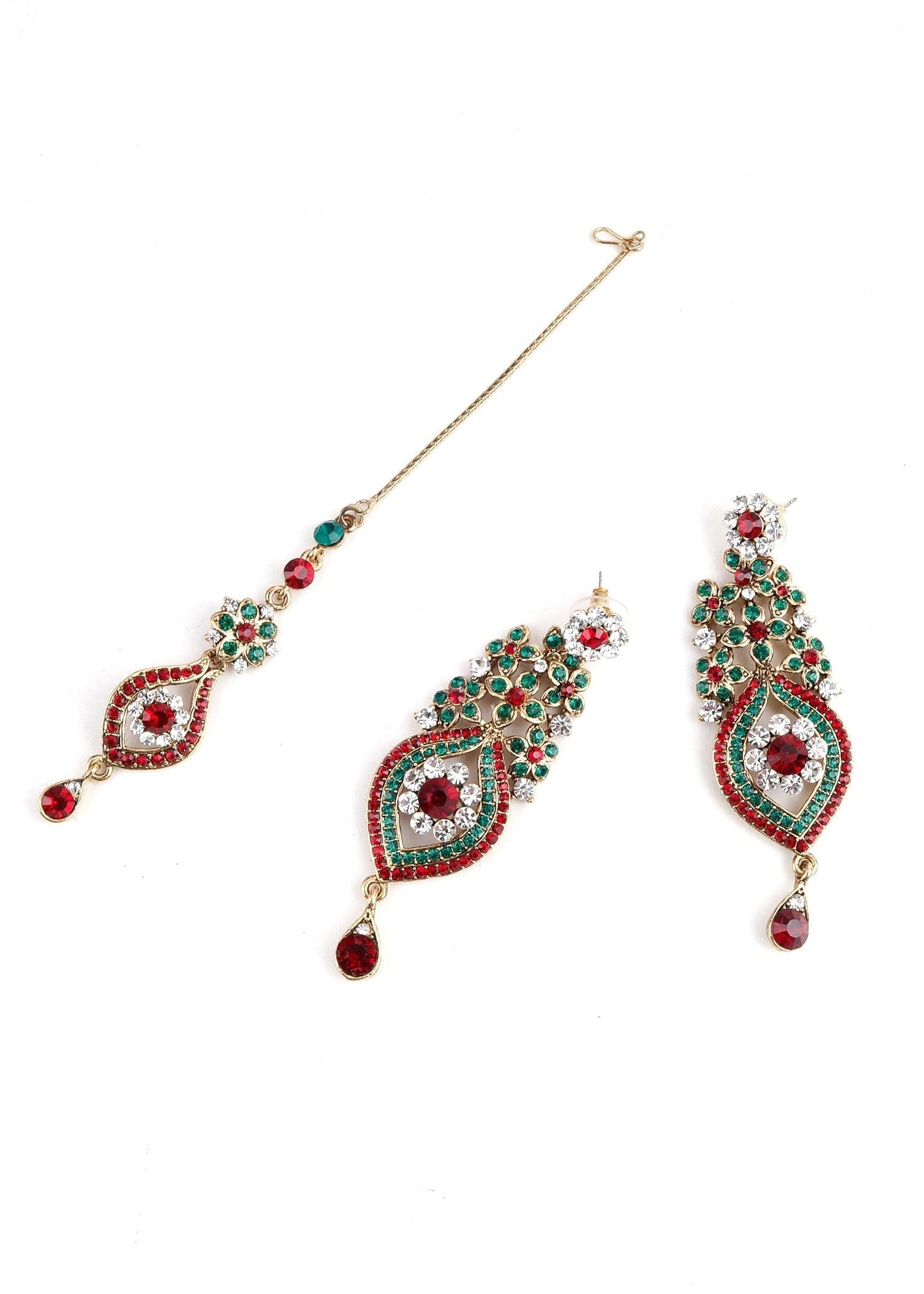 Red And Green Crystal Necklace Set - Rajwada