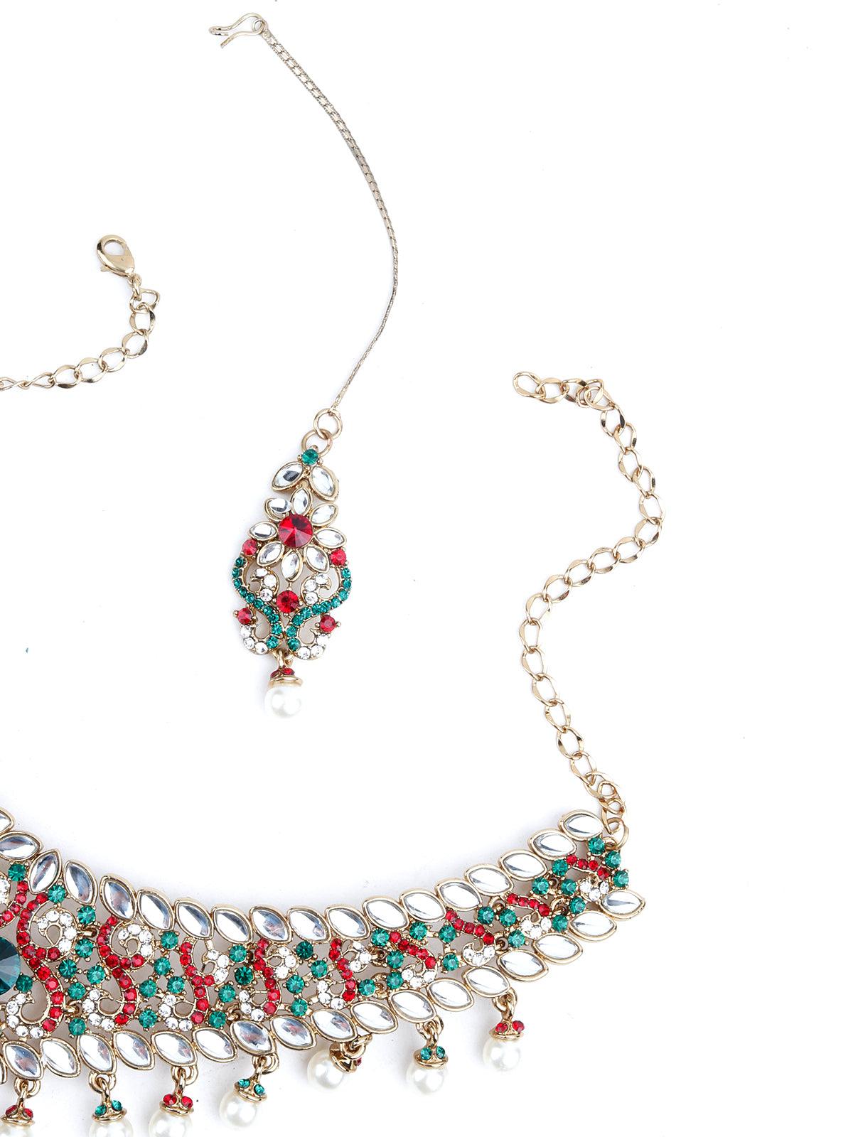 Red And Green Crystal Necklace Set - Rajwada