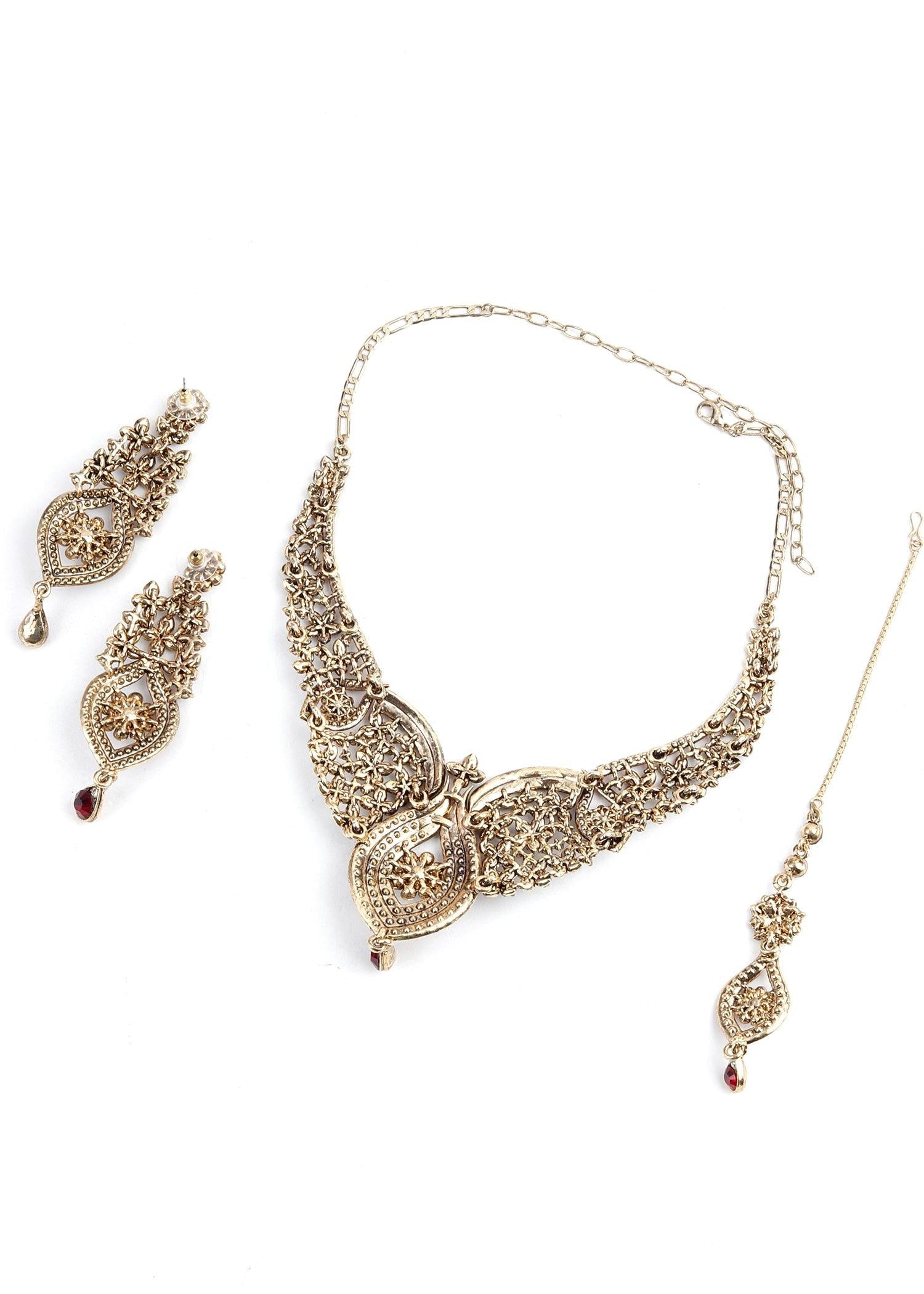 Red And Green Crystal Necklace Set - Rajwada