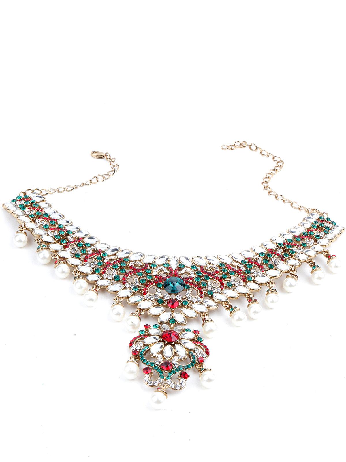 Red And Green Crystal Necklace Set - Rajwada