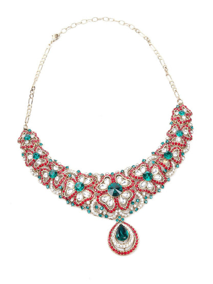 Red And Green Stone Necklace Set - Rajwada