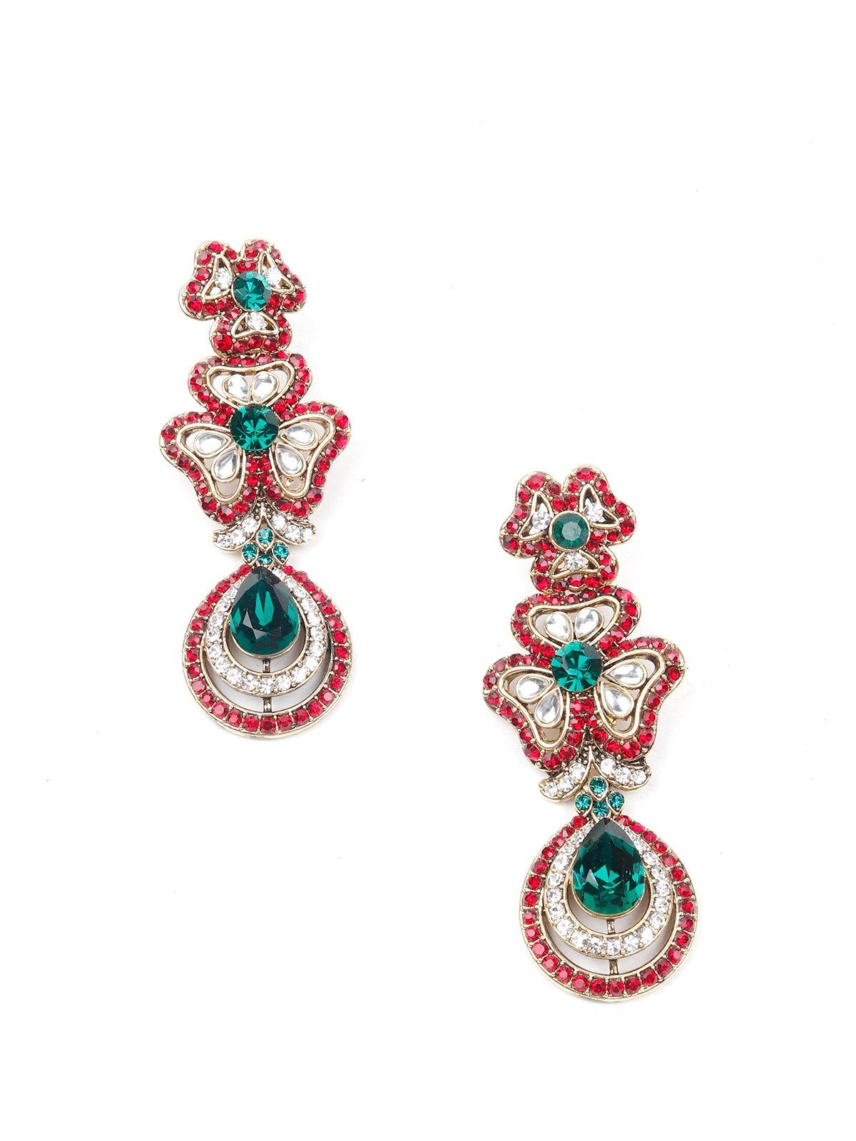 Red And Green Stone Necklace Set - Rajwada