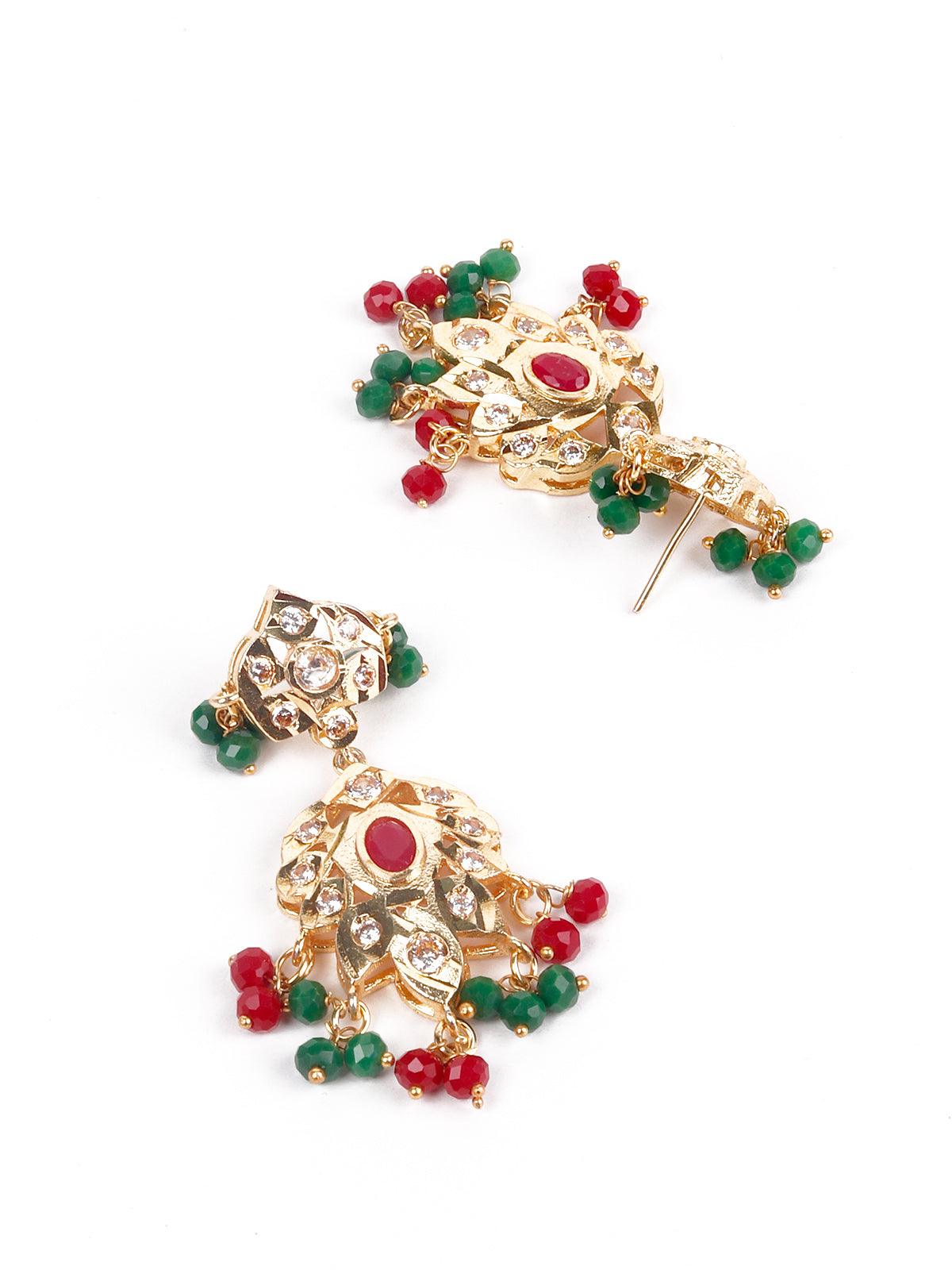Red and green stunning beaded necklace set - Rajwada