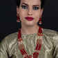 Red and typical pearl necklace with Earrings - Rajwada
