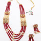 Red and typical pearl necklace with Earrings - Rajwada