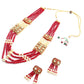 Red and typical pearl necklace with Earrings - Rajwada