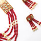 Red and typical pearl necklace with Earrings - Rajwada