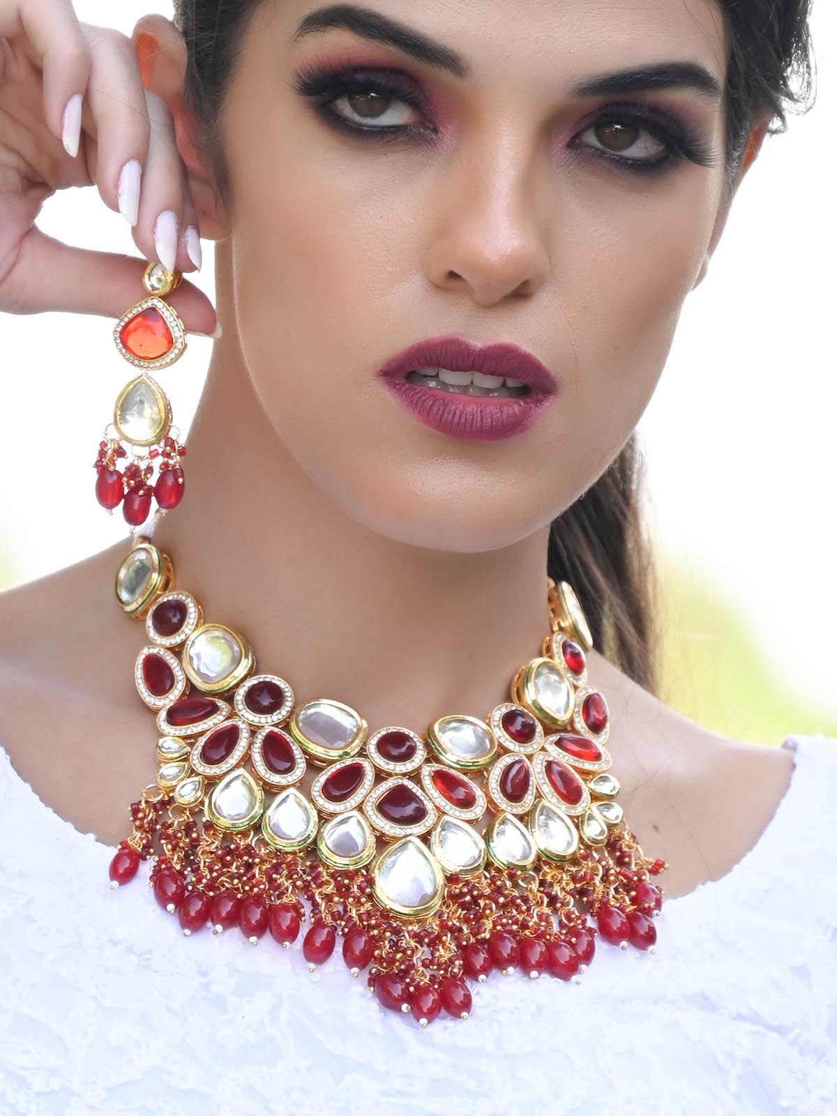 Red And White Choker Set - Rajwada