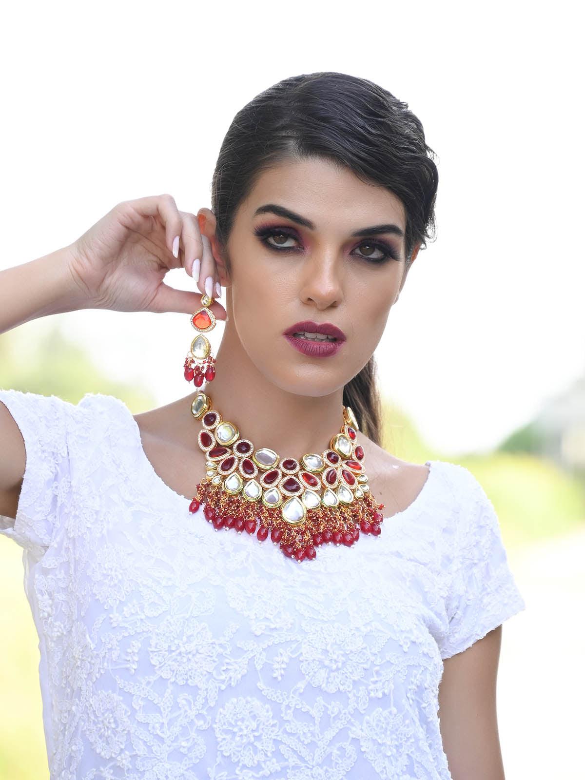 Red And White Choker Set - Rajwada