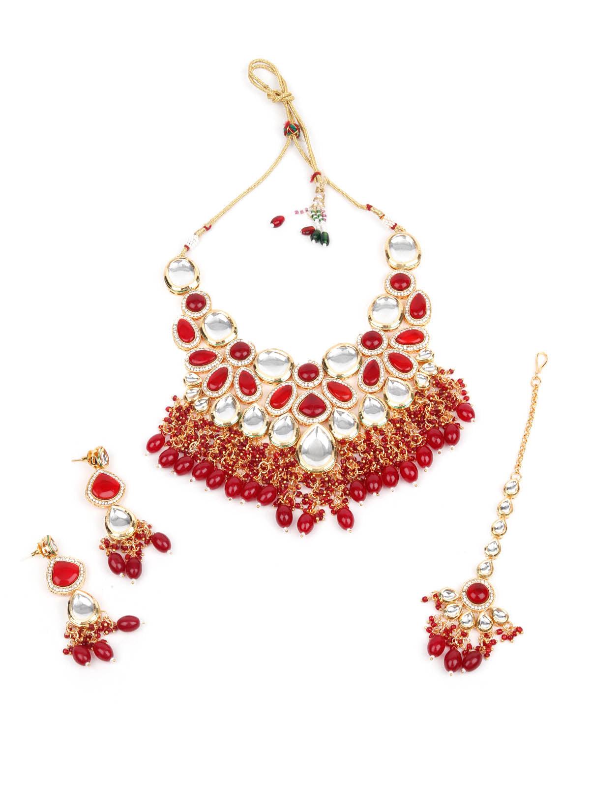 Red And White Choker Set - Rajwada