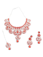 Red And White Crystal Floral Necklace Set - Rajwada