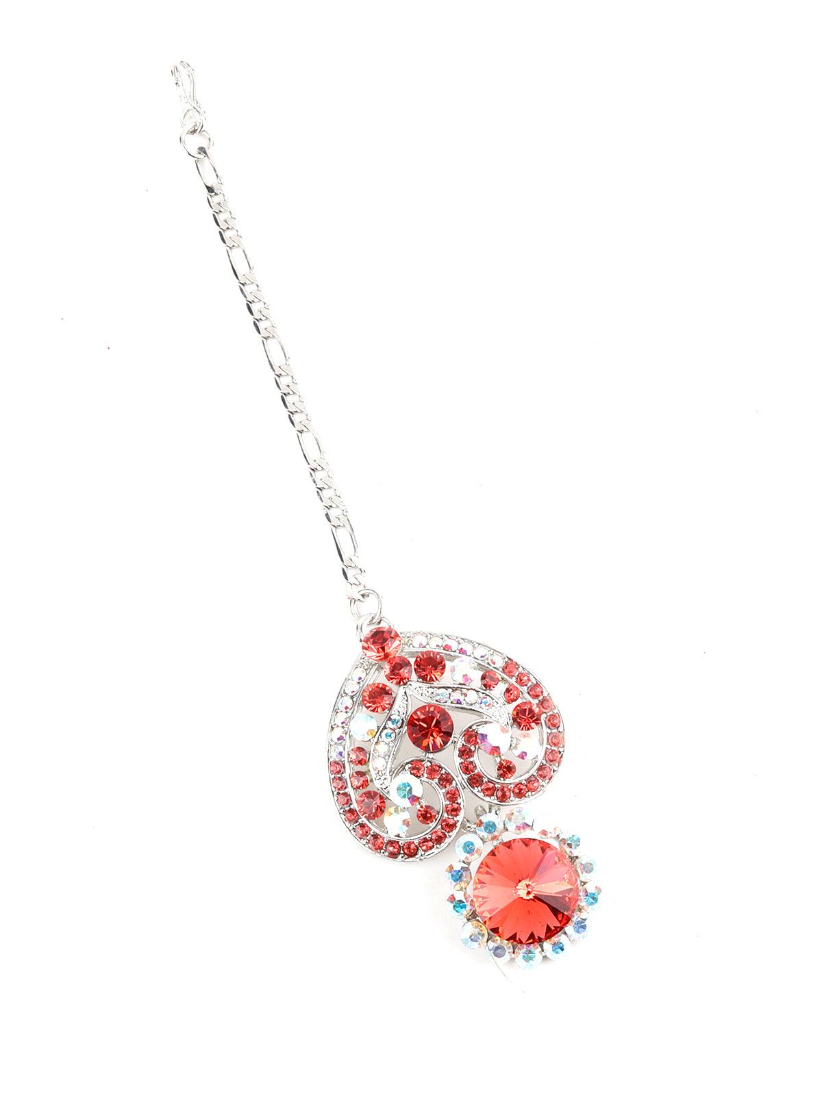 Red And White Crystal Floral Necklace Set - Rajwada