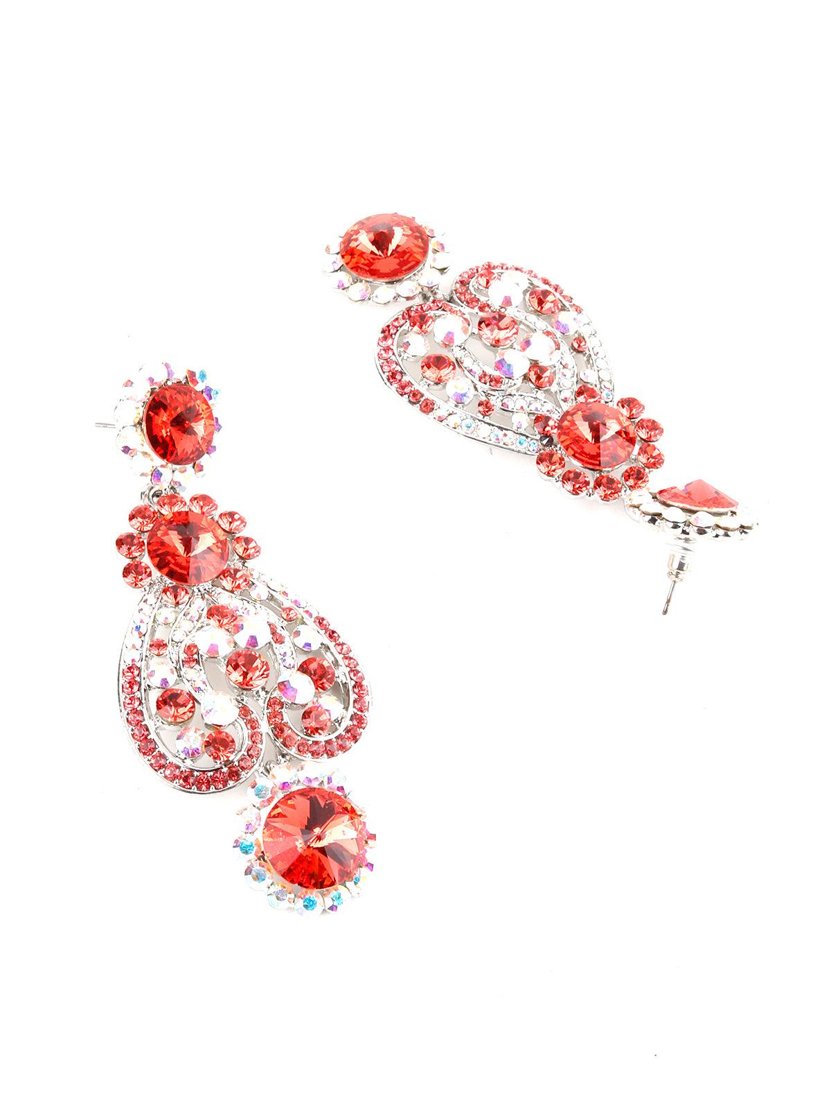 Red And White Crystal Floral Necklace Set - Rajwada