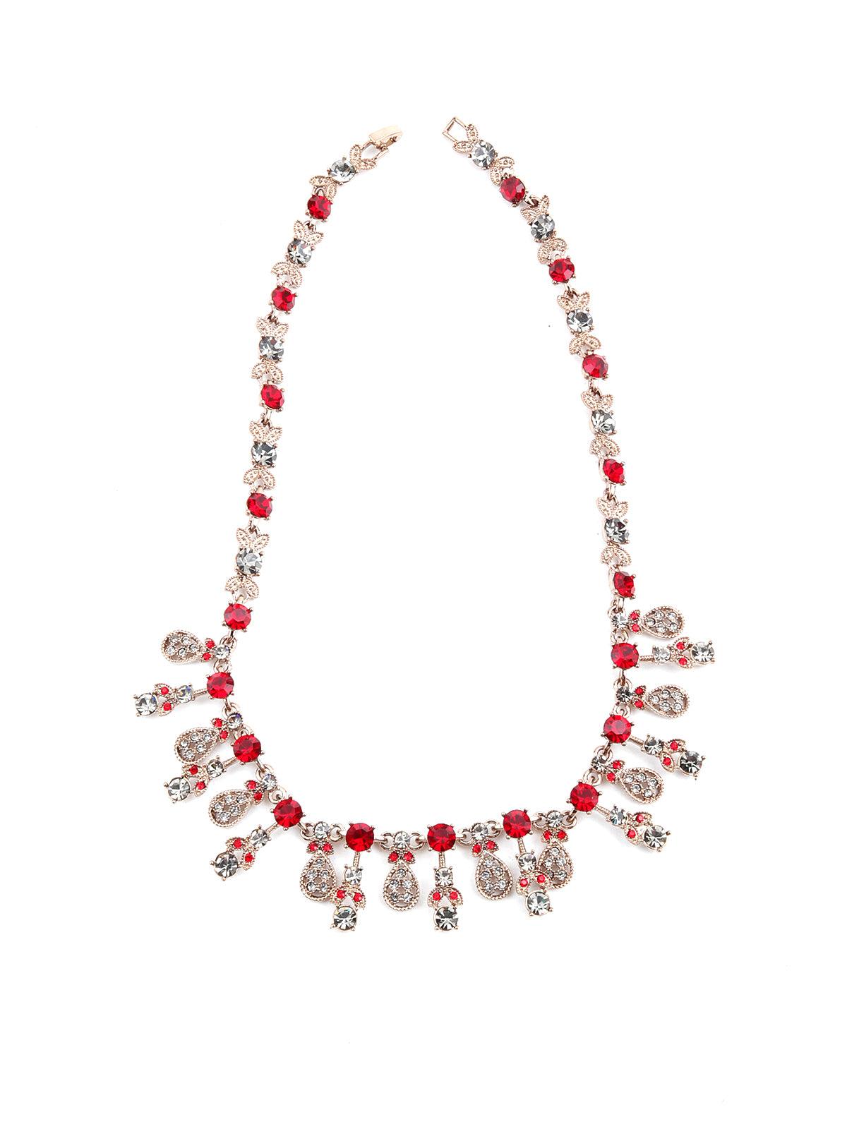 Red & white embellished necklace set - Rajwada