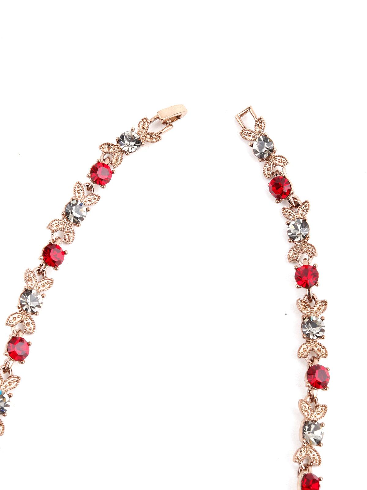 Red & white embellished necklace set - Rajwada