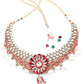 Red And White Floral Kundan Choker Necklace Set - Rajwada