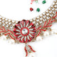 Red And White Floral Kundan Choker Necklace Set - Rajwada