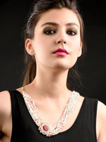 Red and White Kundan Jewellery Set - Rajwada