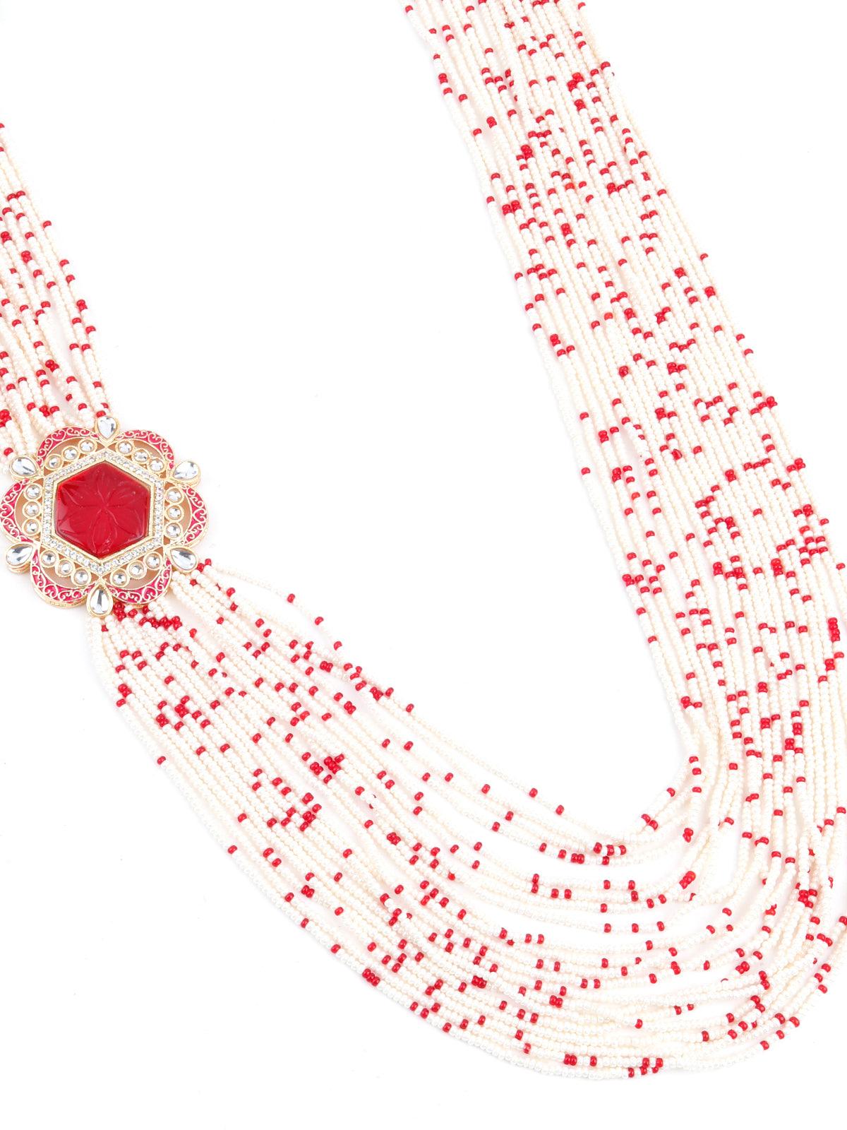 Red and White Kundan Jewellery Set - Rajwada