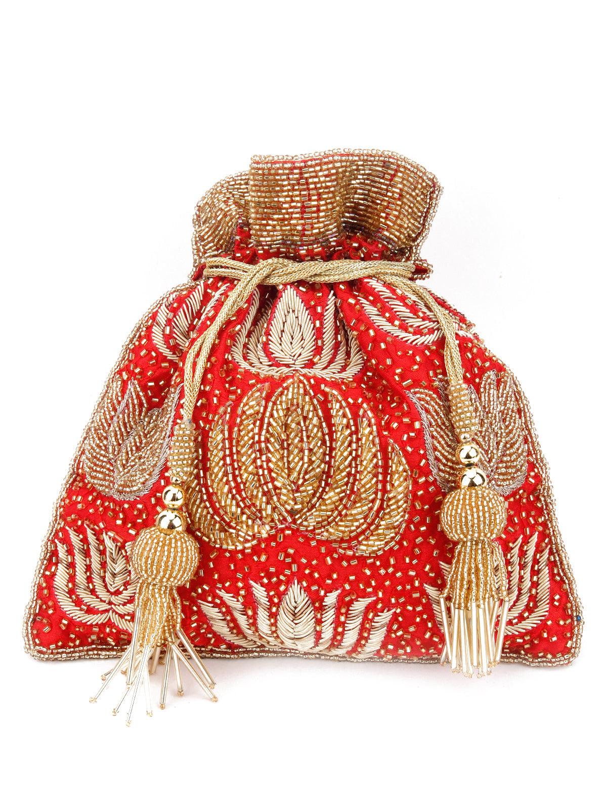 Red Beautiful Tassel Potli Handbag - Rajwada