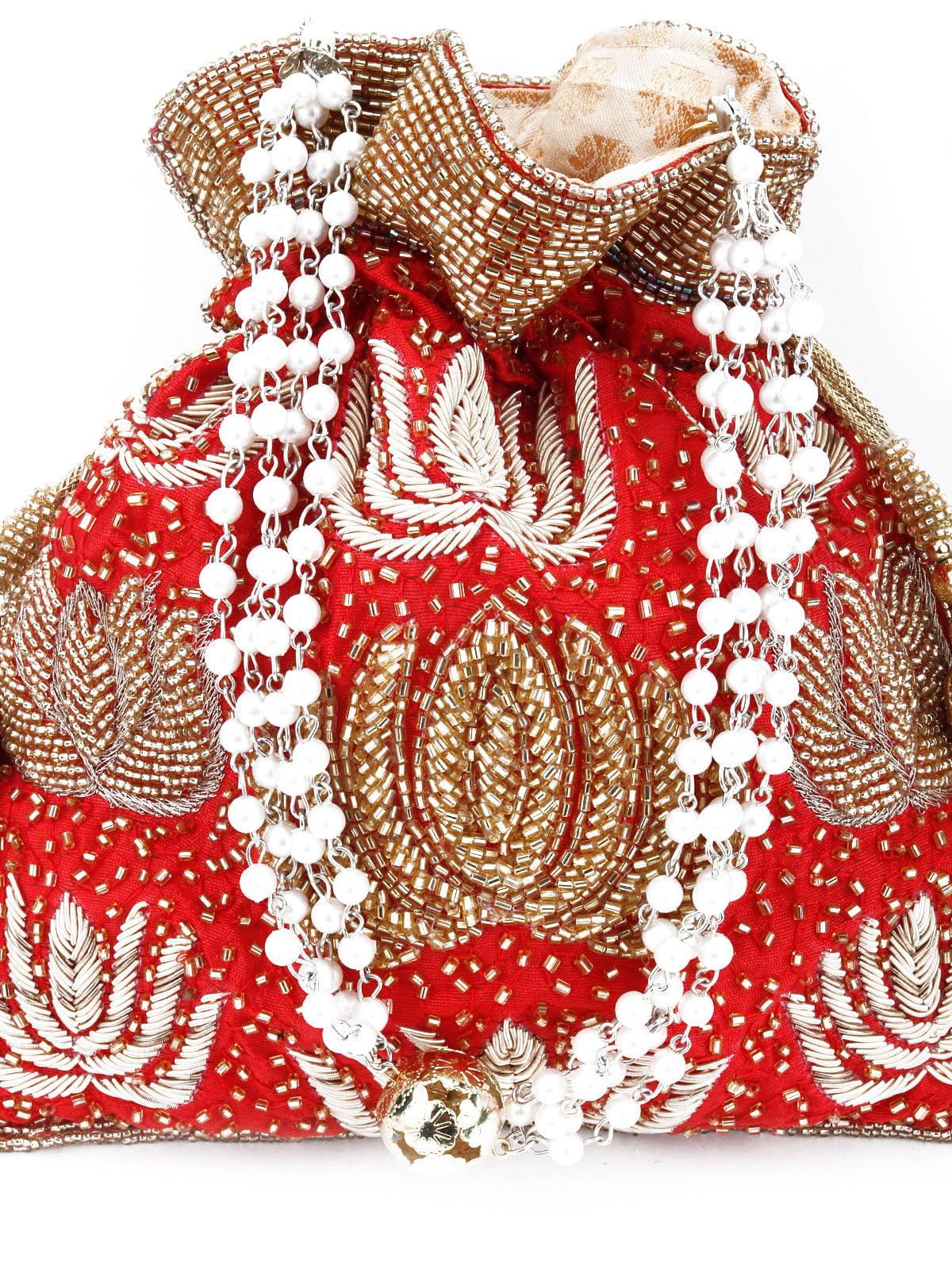 Red Beautiful Tassel Potli Handbag - Rajwada