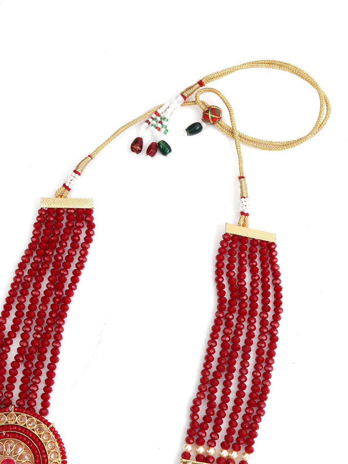 Red Bright Onyx-Pearl Necklace Set - Rajwada