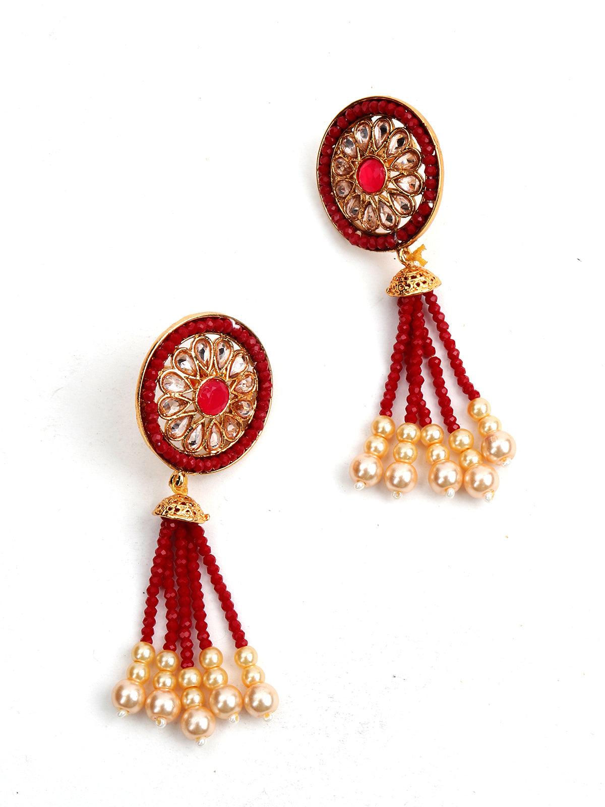 Red Bright Onyx-Pearl Necklace Set - Rajwada