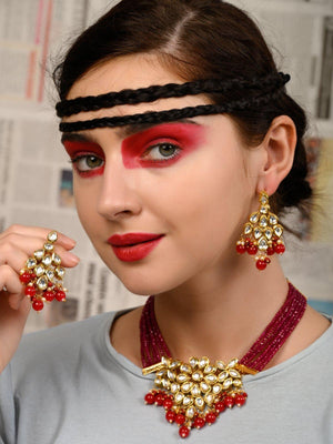 Red Elegant Kundan Necklace Set - Rajwada