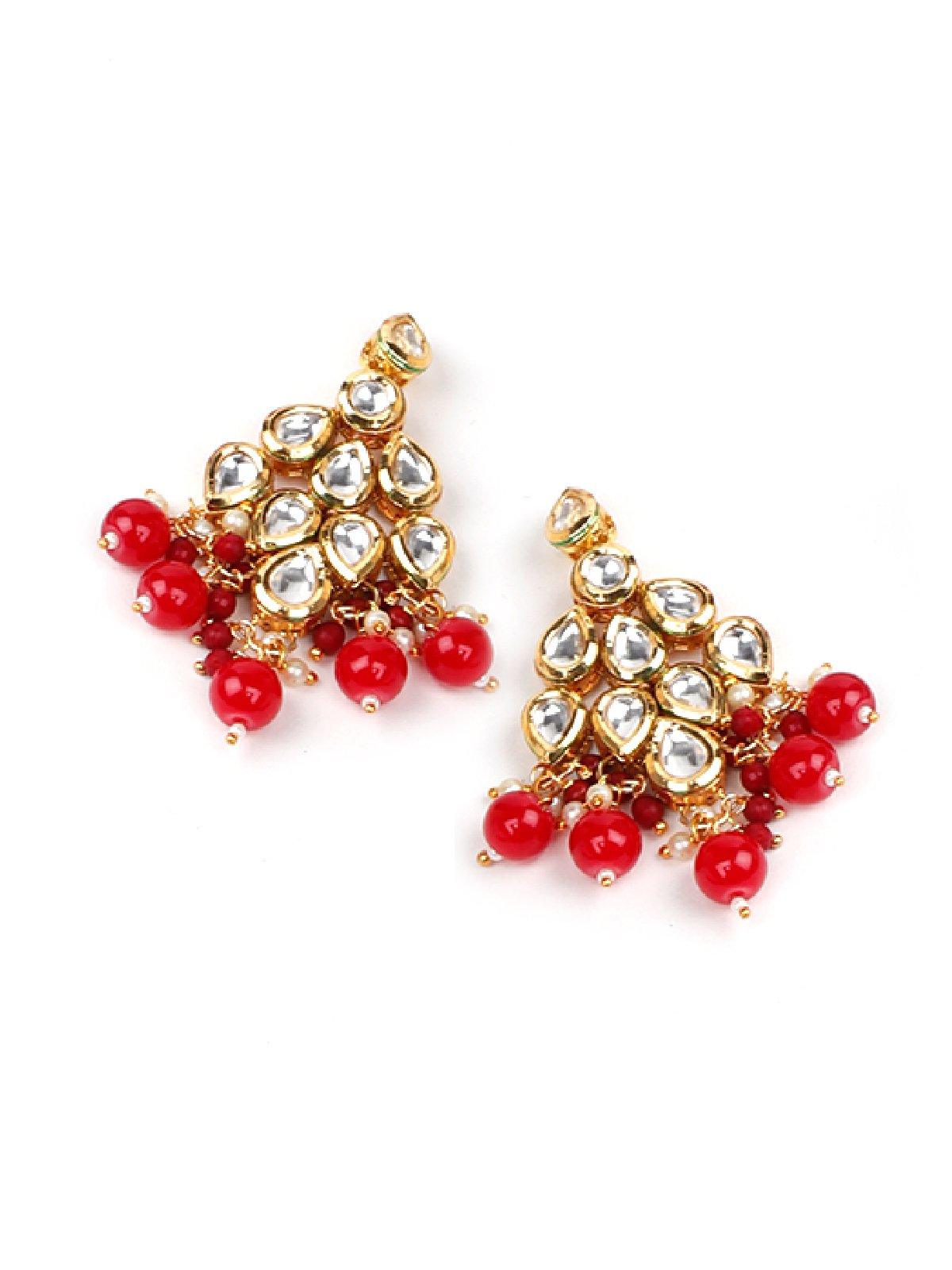 Red Elegant Kundan Necklace Set - Rajwada