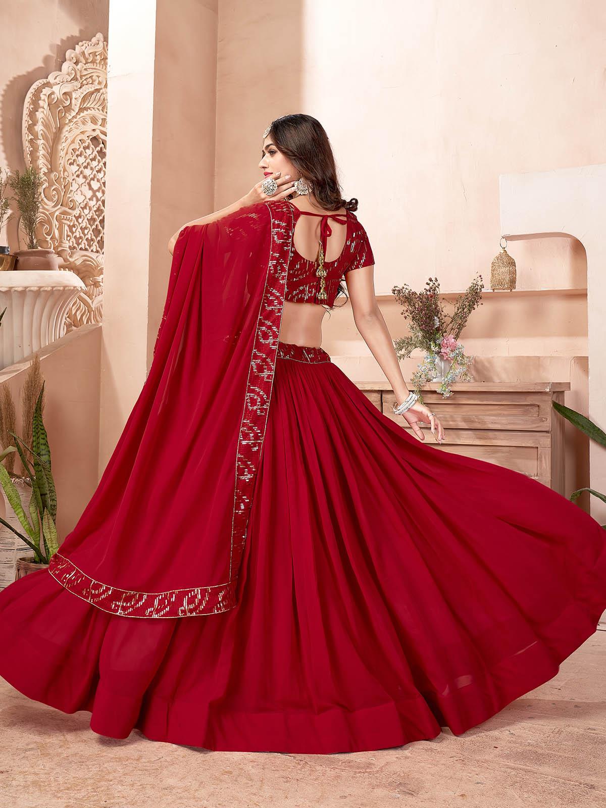 Red Faux Georgette Lehenga Set - Rajwada