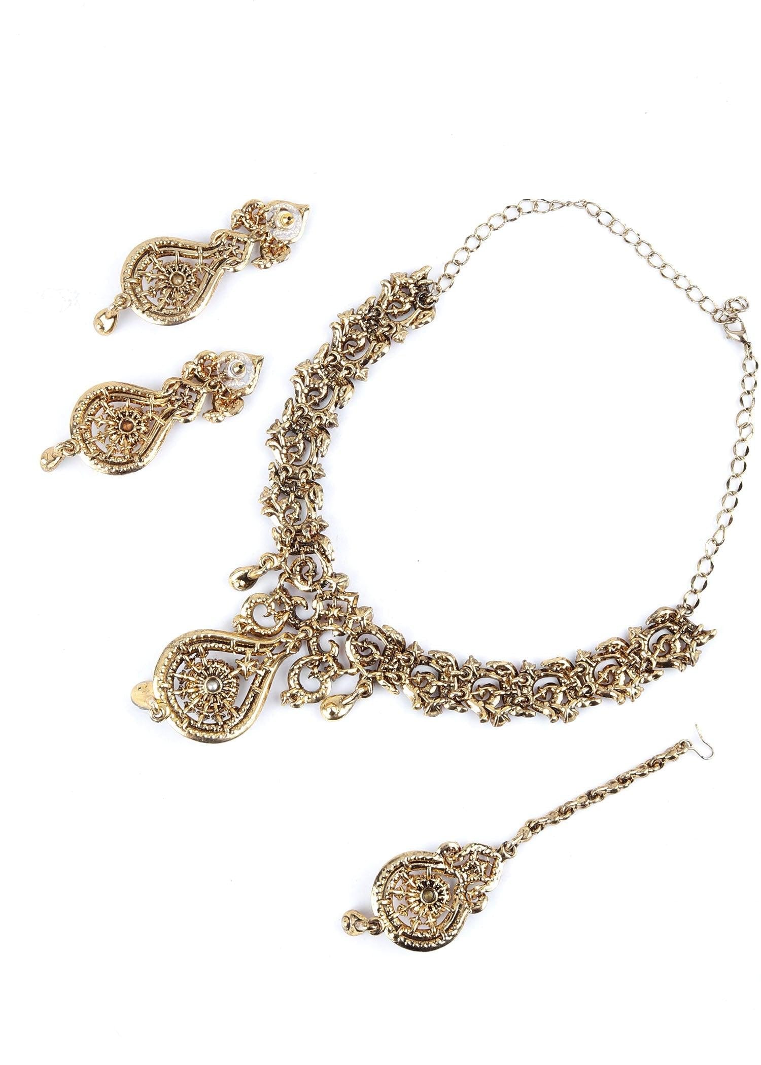 Red, Gold And Green Crystal Necklace Set - Rajwada