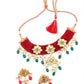 Red-Green Decorative Mani-Kundan-Pearl-Onyx Long Choker Set - Rajwada