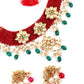 Red-Green Decorative Mani-Kundan-Pearl-Onyx Long Choker Set - Rajwada