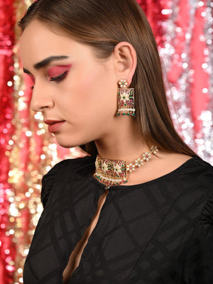 Red-Green Square Multicolour Choker Set - Rajwada