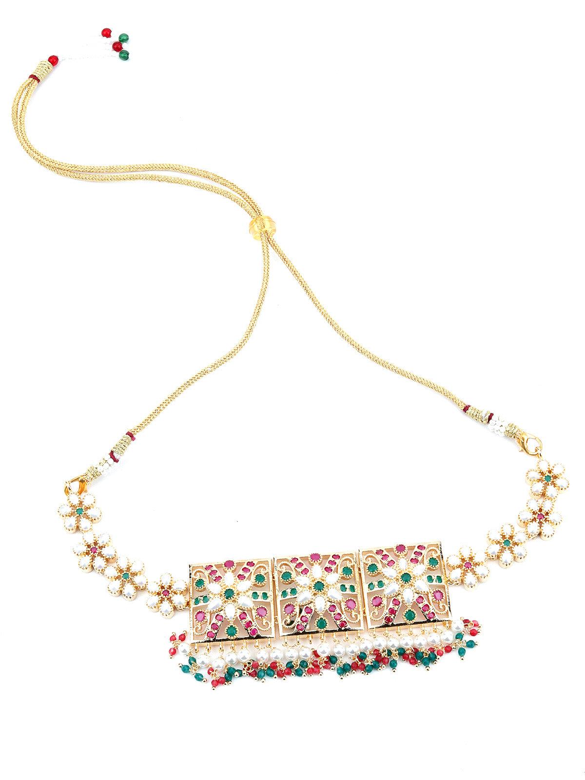 Red-Green Square Multicolour Choker Set - Rajwada