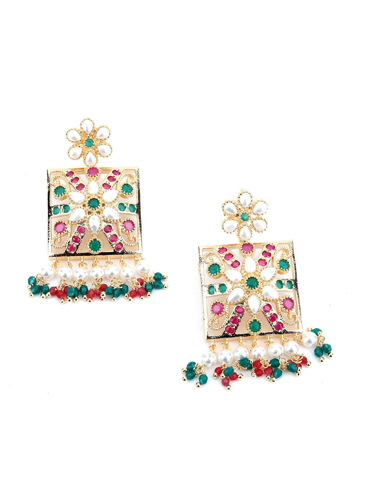 Red-Green Square Multicolour Choker Set - Rajwada