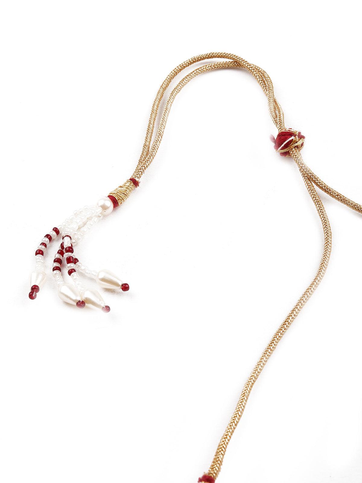 Red Kundan statement necklace set - Rajwada