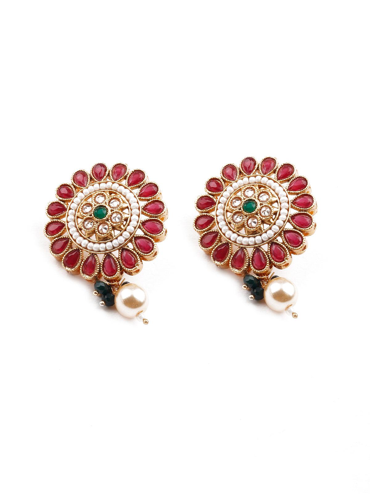 Red Kundan statement necklace set - Rajwada