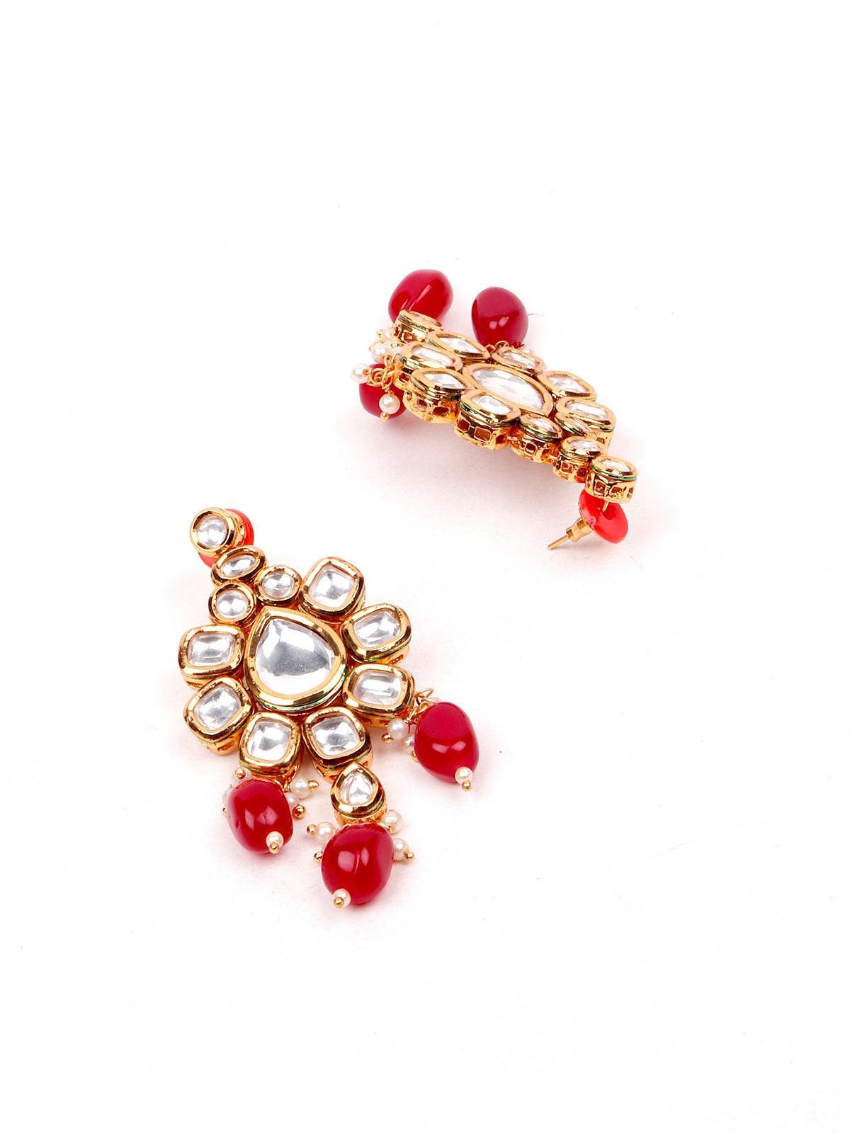 Red Onyx and Kundan Choker with Earrings - Rajwada