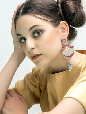 Red Silver Tone Amazing Dangle Earrings - Rajwada