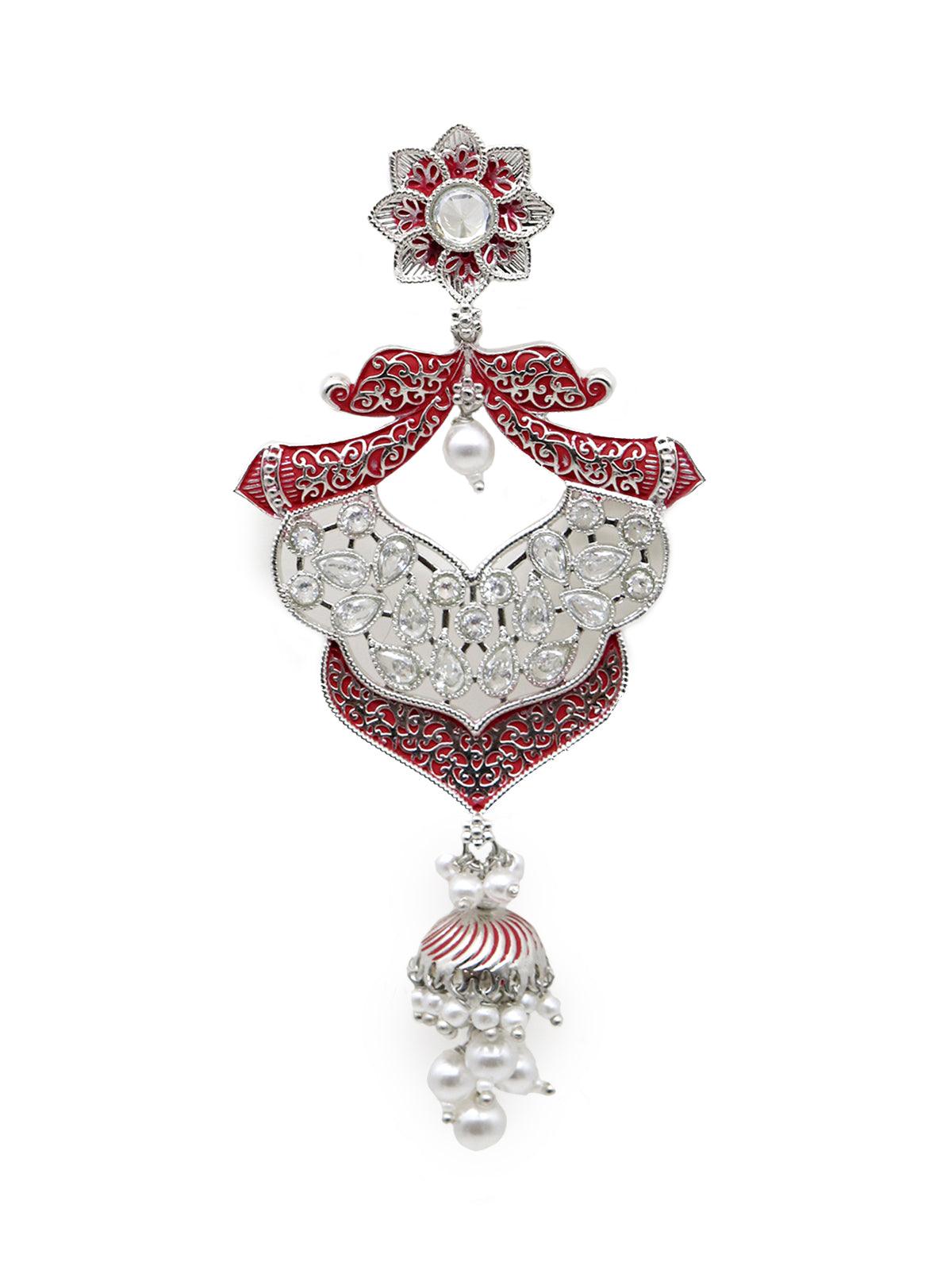 Red Silver Tone Amazing Dangle Earrings - Rajwada