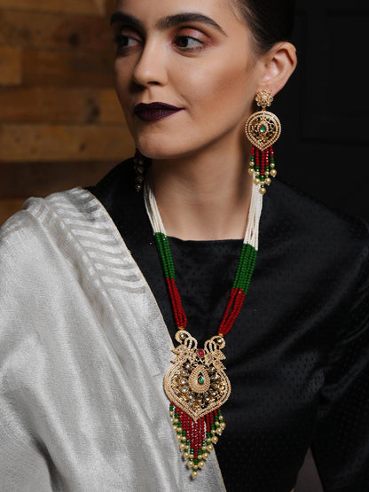 Red, White and Green Multi-layered Traditional Chain - Rajwada