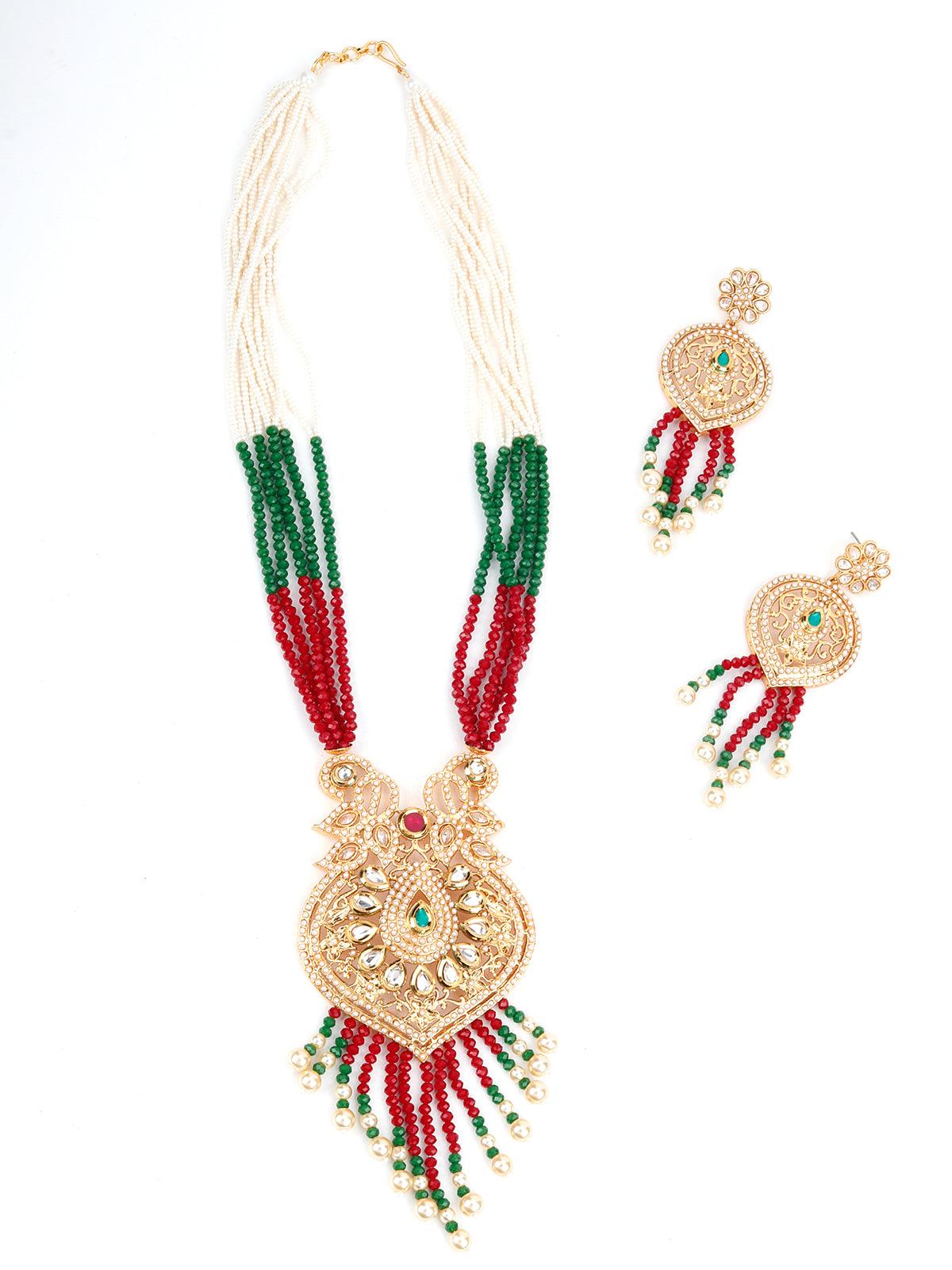 Red, White and Green Multi-layered Traditional Chain - Rajwada