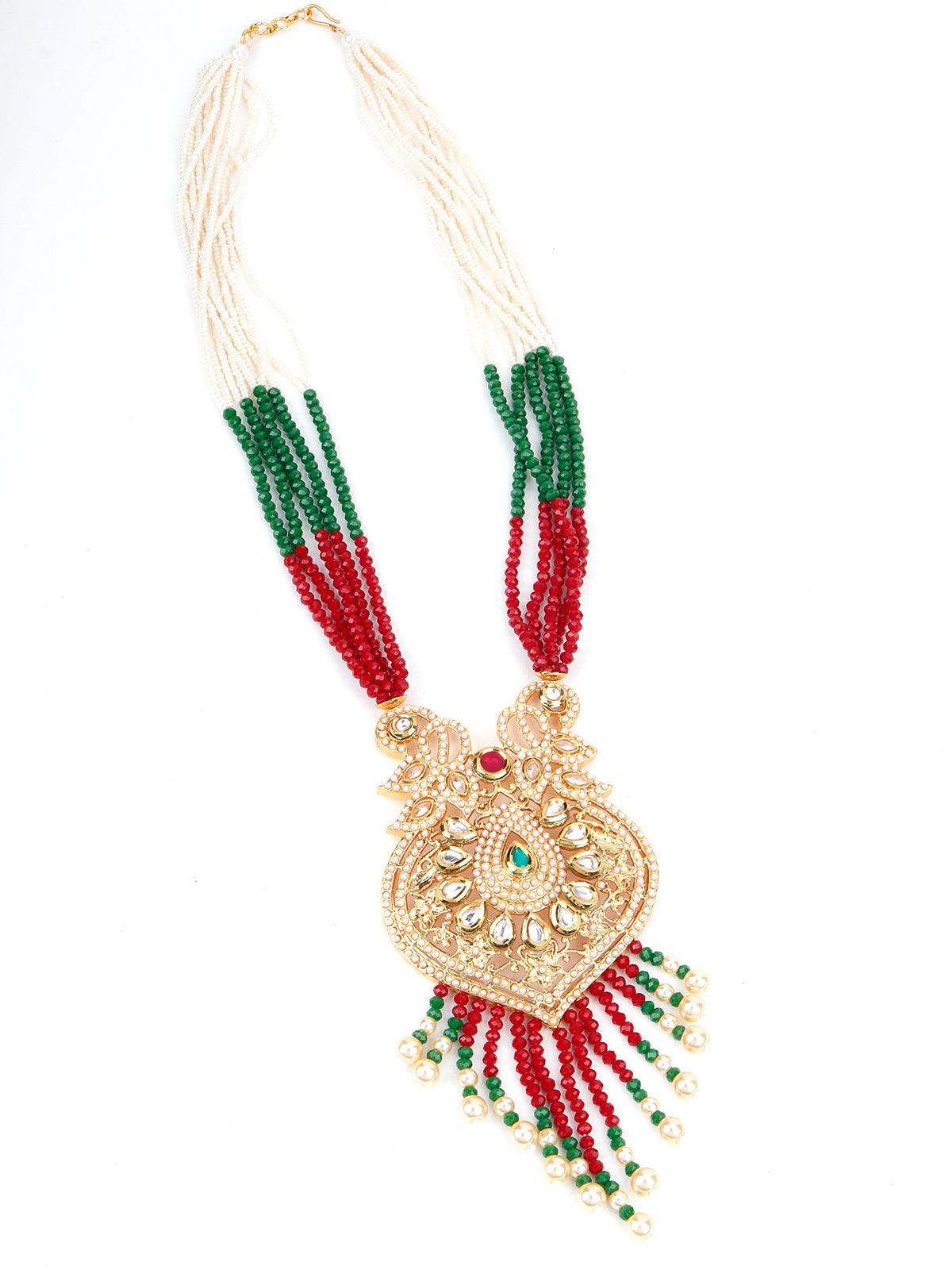 Red, White and Green Multi-layered Traditional Chain - Rajwada