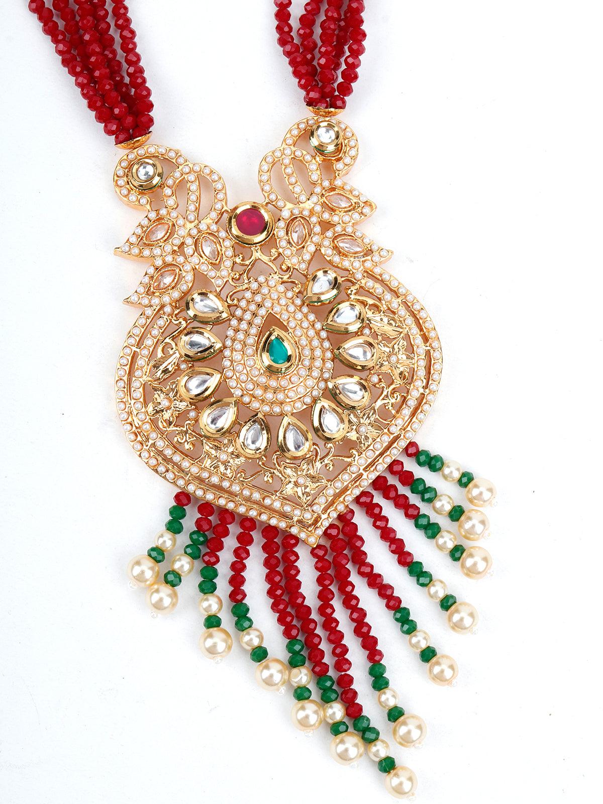 Red, White and Green Multi-layered Traditional Chain - Rajwada