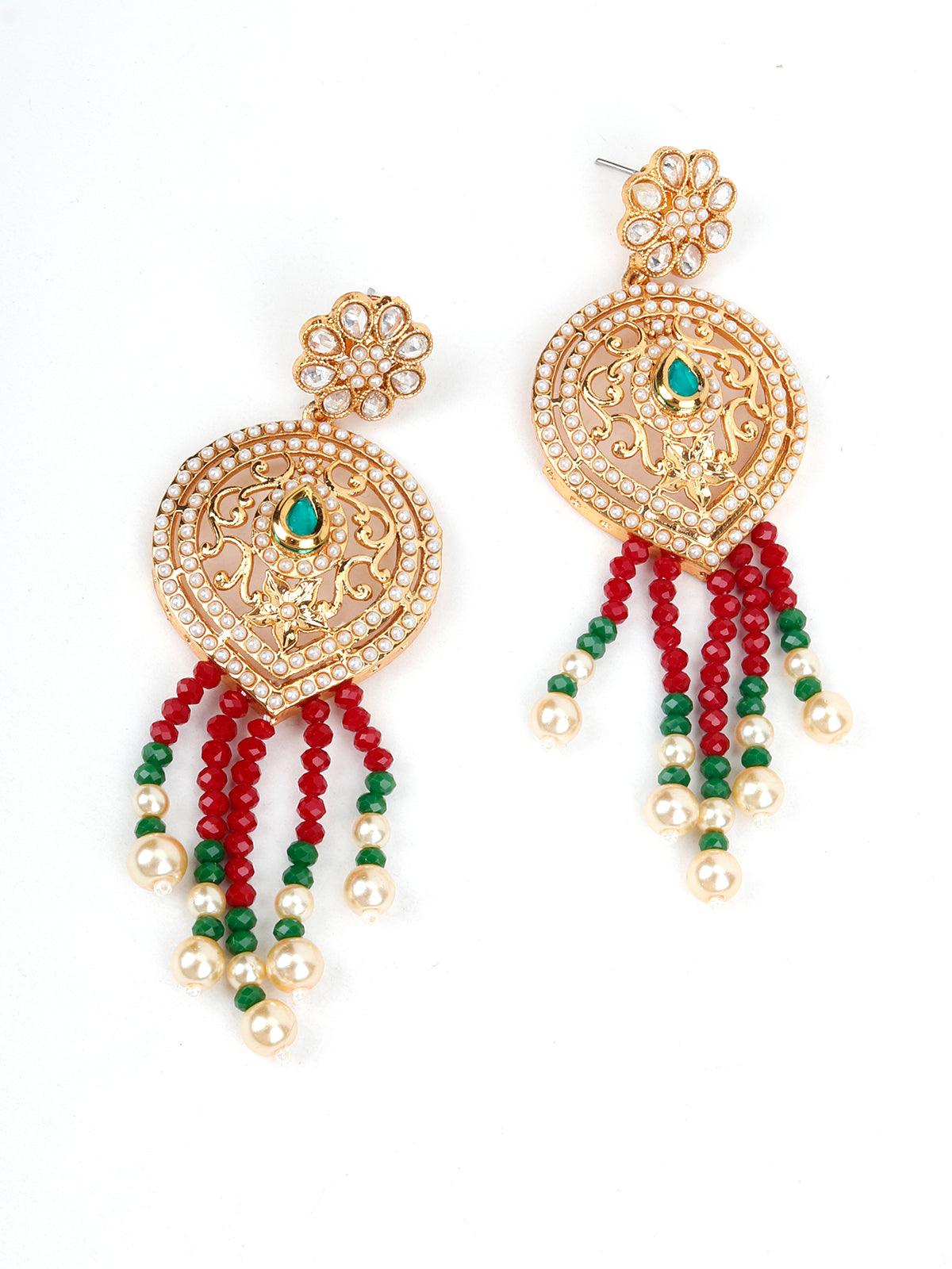 Red, White and Green Multi-layered Traditional Chain - Rajwada