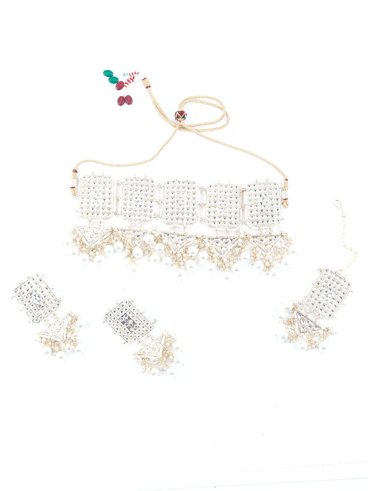 Roop White Kundan Style Choker Necklace Set - Rajwada