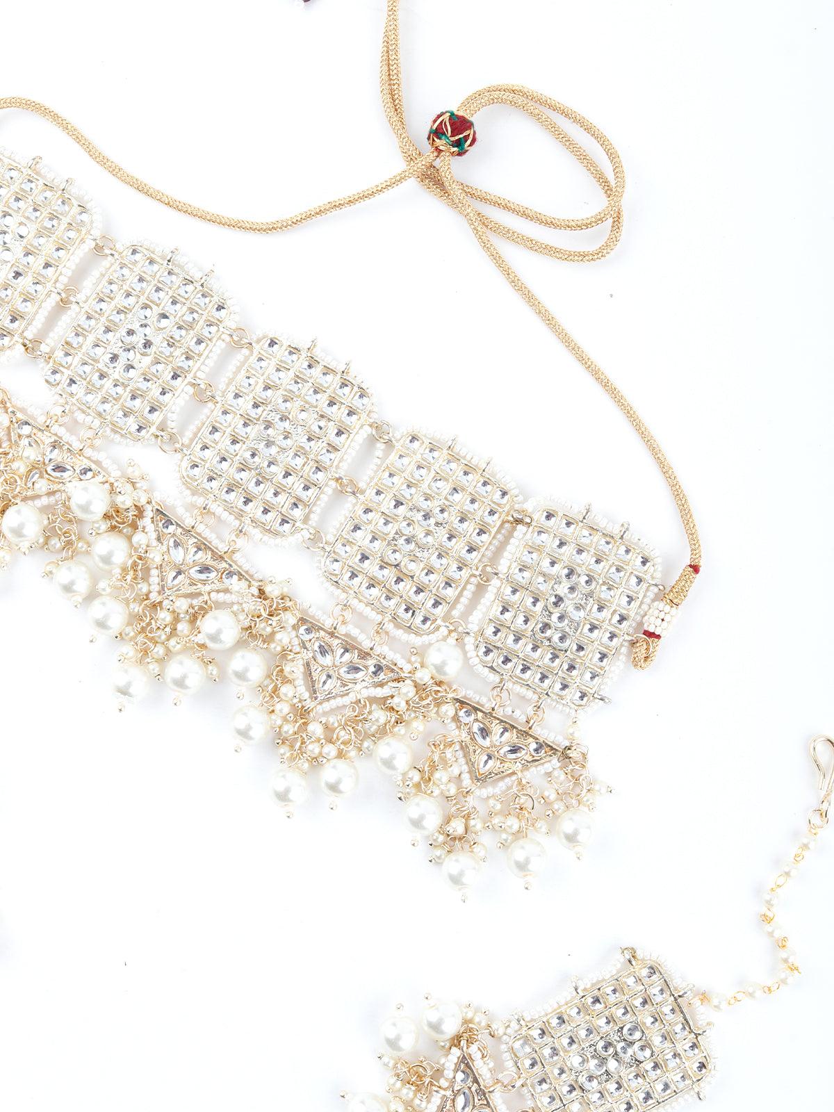 Roop White Kundan Style Choker Necklace Set - Rajwada
