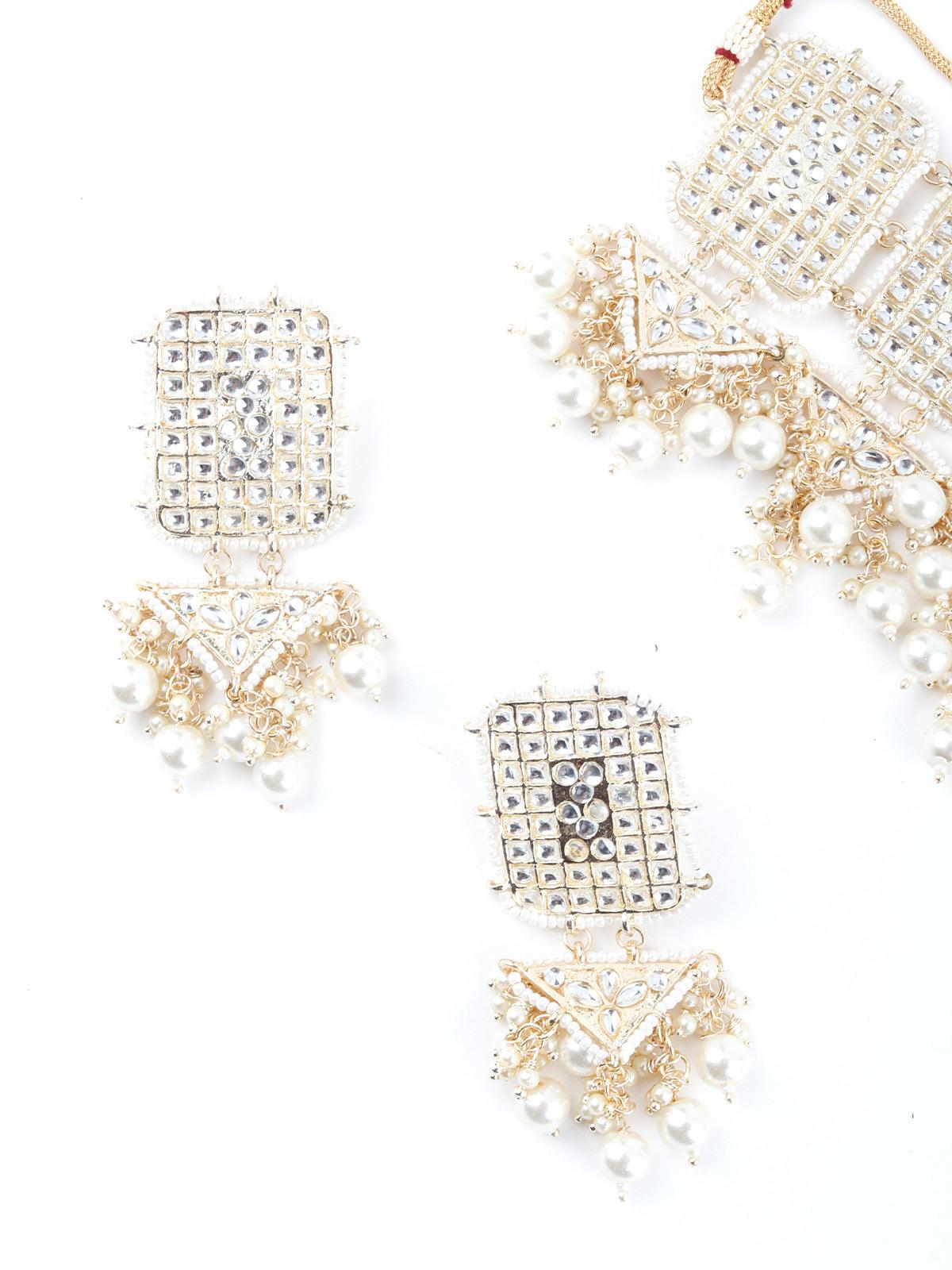 Roop White Kundan Style Choker Necklace Set - Rajwada