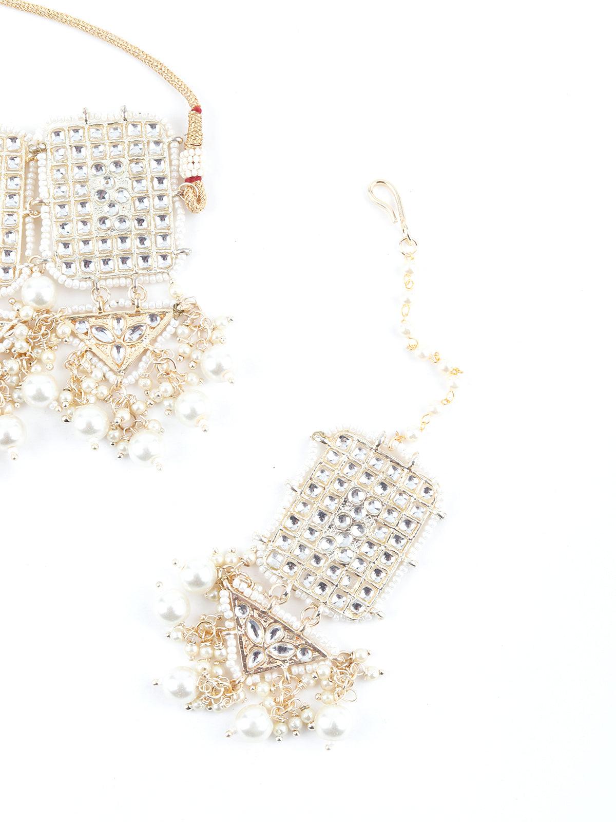 Roop White Kundan Style Choker Necklace Set - Rajwada